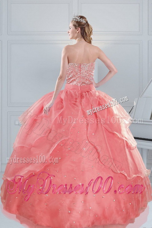 2016 Fabulous Watermelon Quinceanera Dresses with Beading