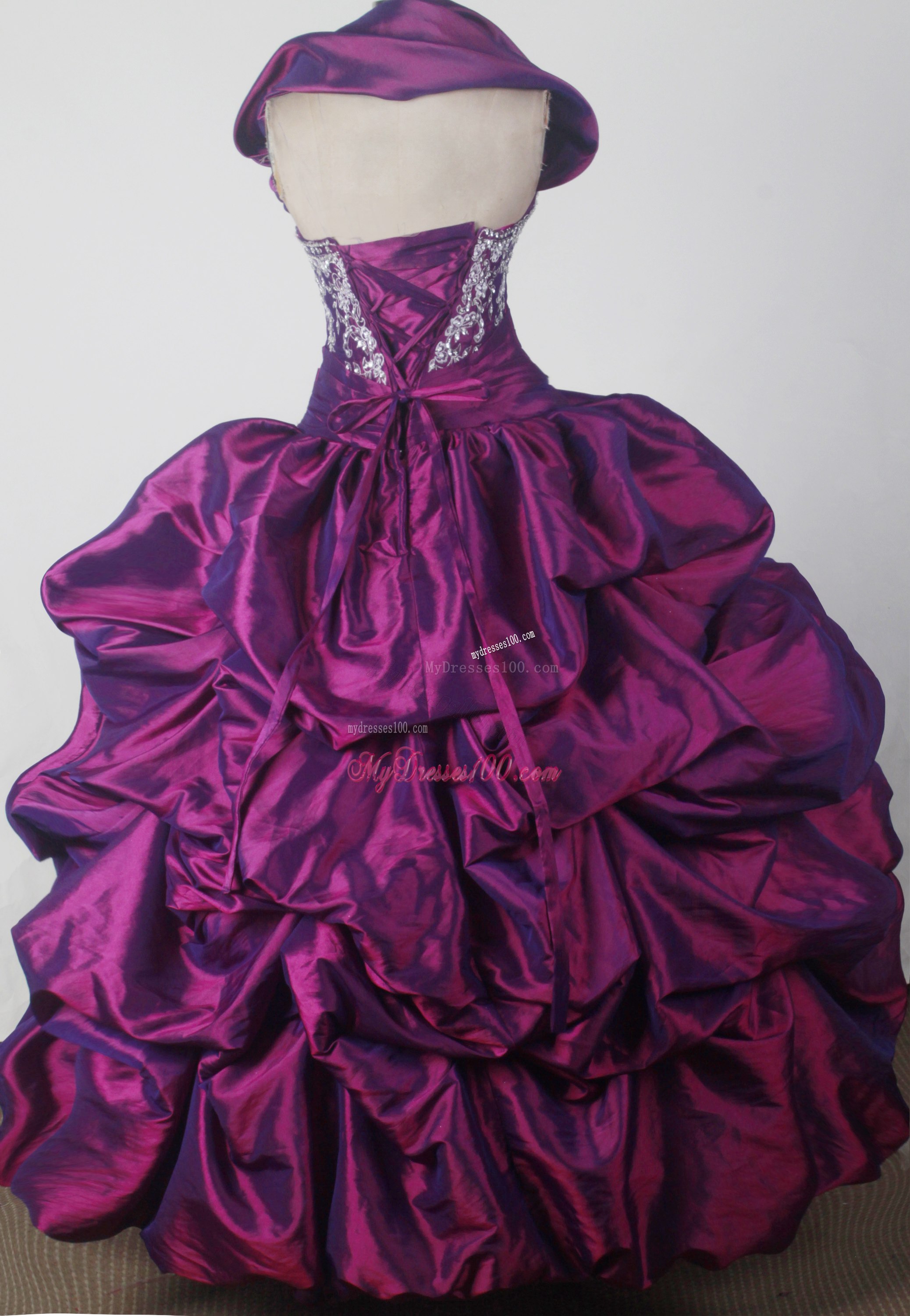 Shawl Purple Quinceanera Gown with Embroidery and Pick-ups
