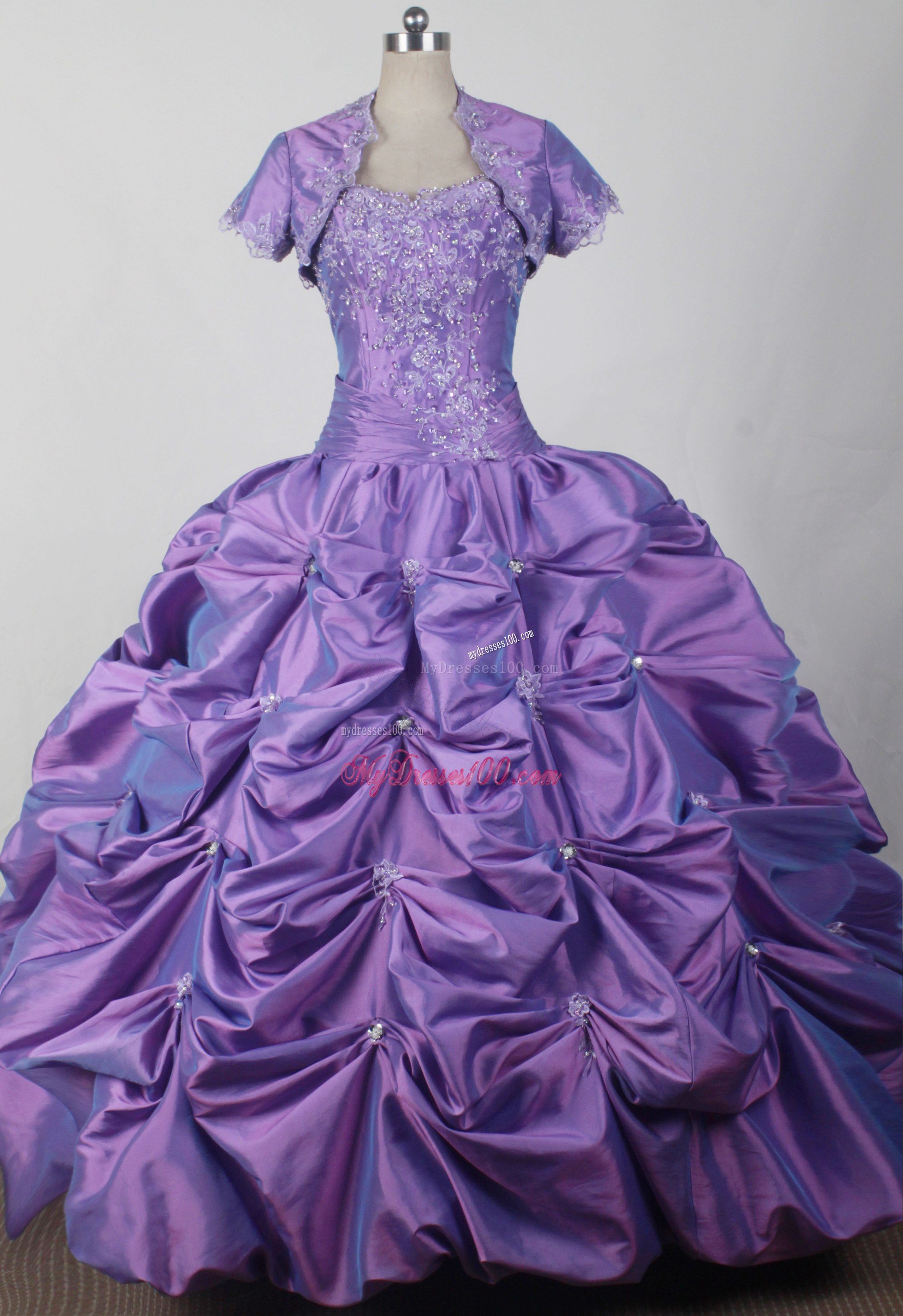 Jacket and Pick-ups Decorate Lavender Quinceanera Gown