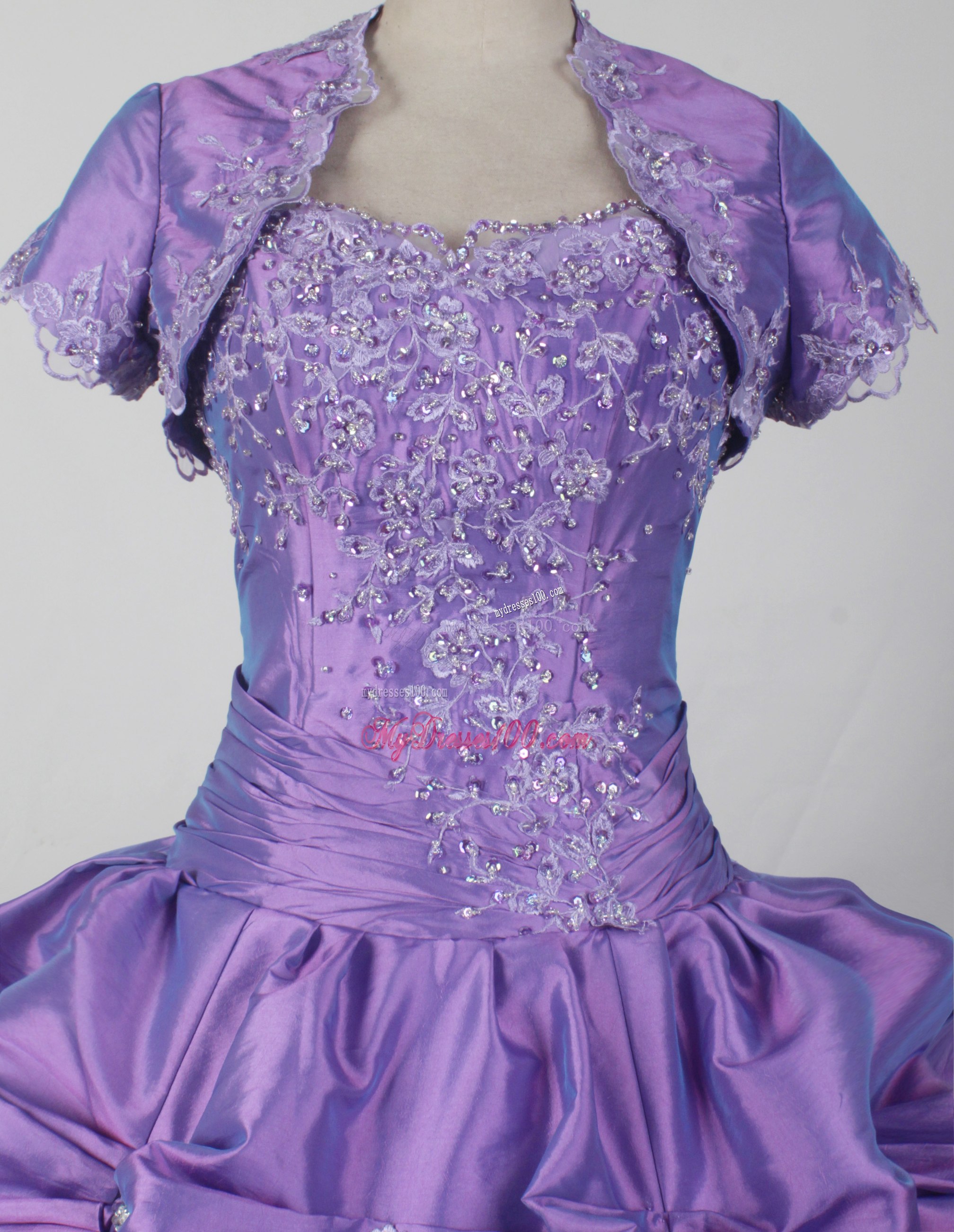 Jacket and Pick-ups Decorate Lavender Quinceanera Gown