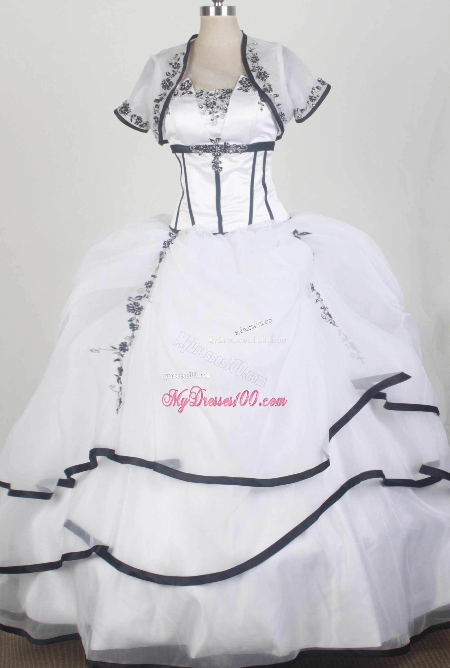 Jacket and Appliques Accent White Dresses 16 with Black Frills