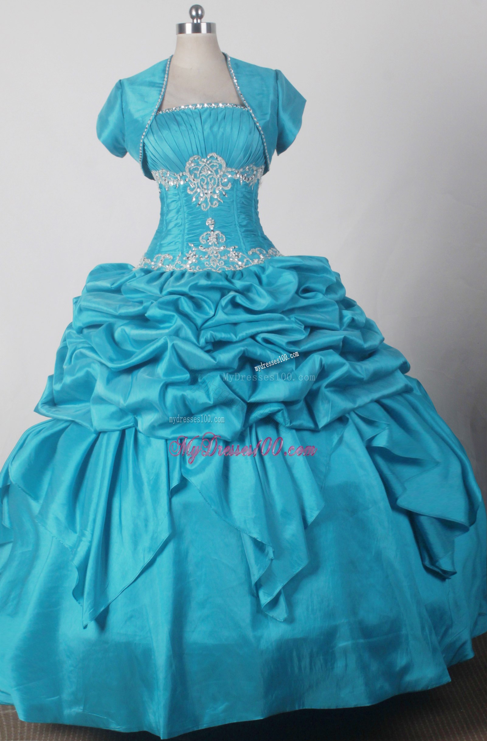 Jacket and Pick-ups Decorate Quinceanera Dress in Turquoise