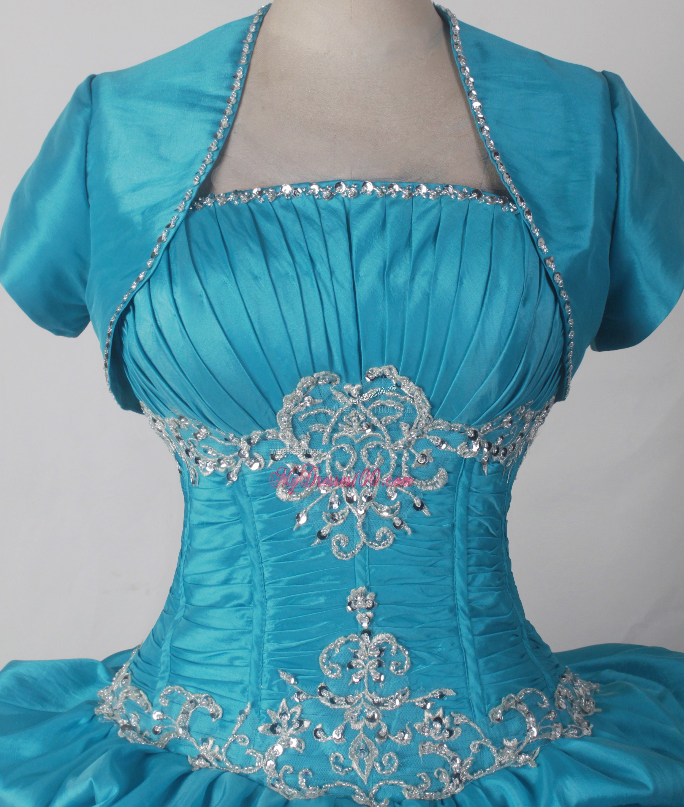Jacket and Pick-ups Decorate Quinceanera Dress in Turquoise