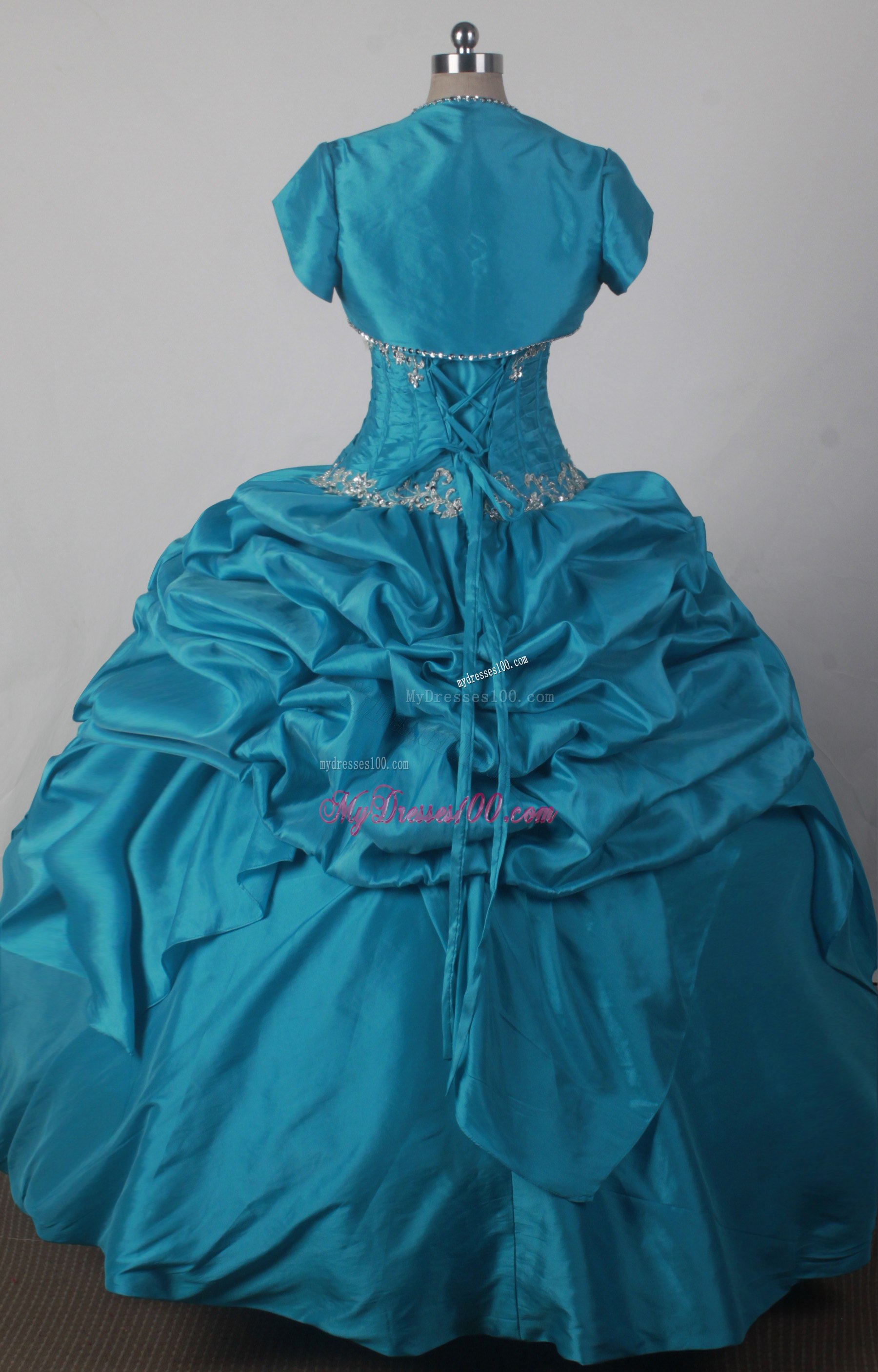 Jacket and Pick-ups Decorate Quinceanera Dress in Turquoise