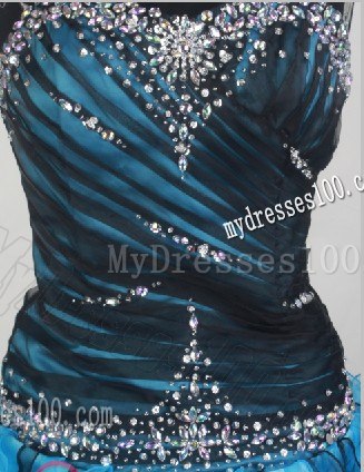 Ruffled and Beaded Blue and Black Dress for Quinceanera