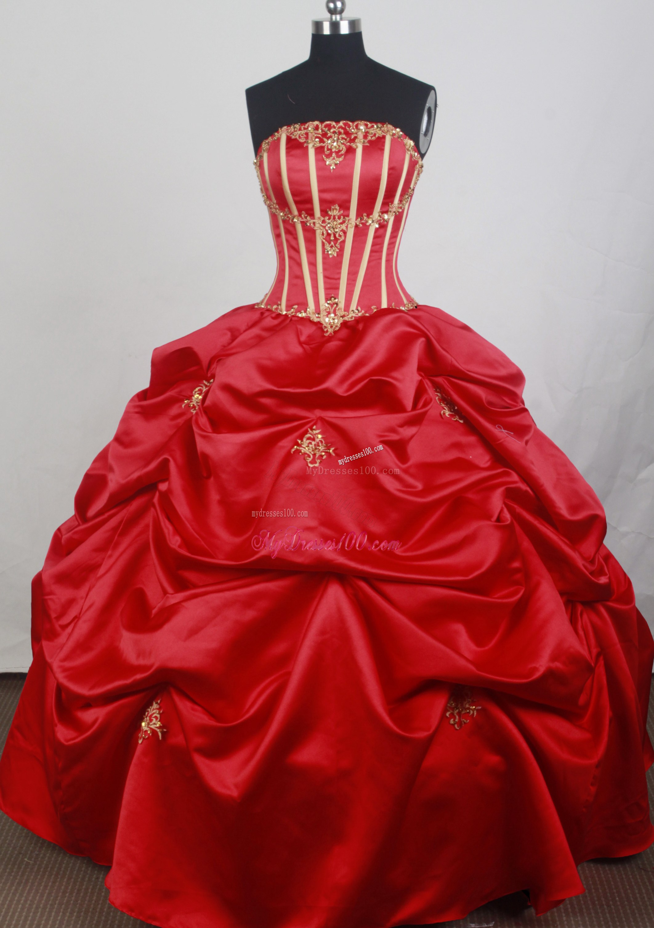 Pick-ups and Appliques Accent Wine Red Quinceanera Gown
