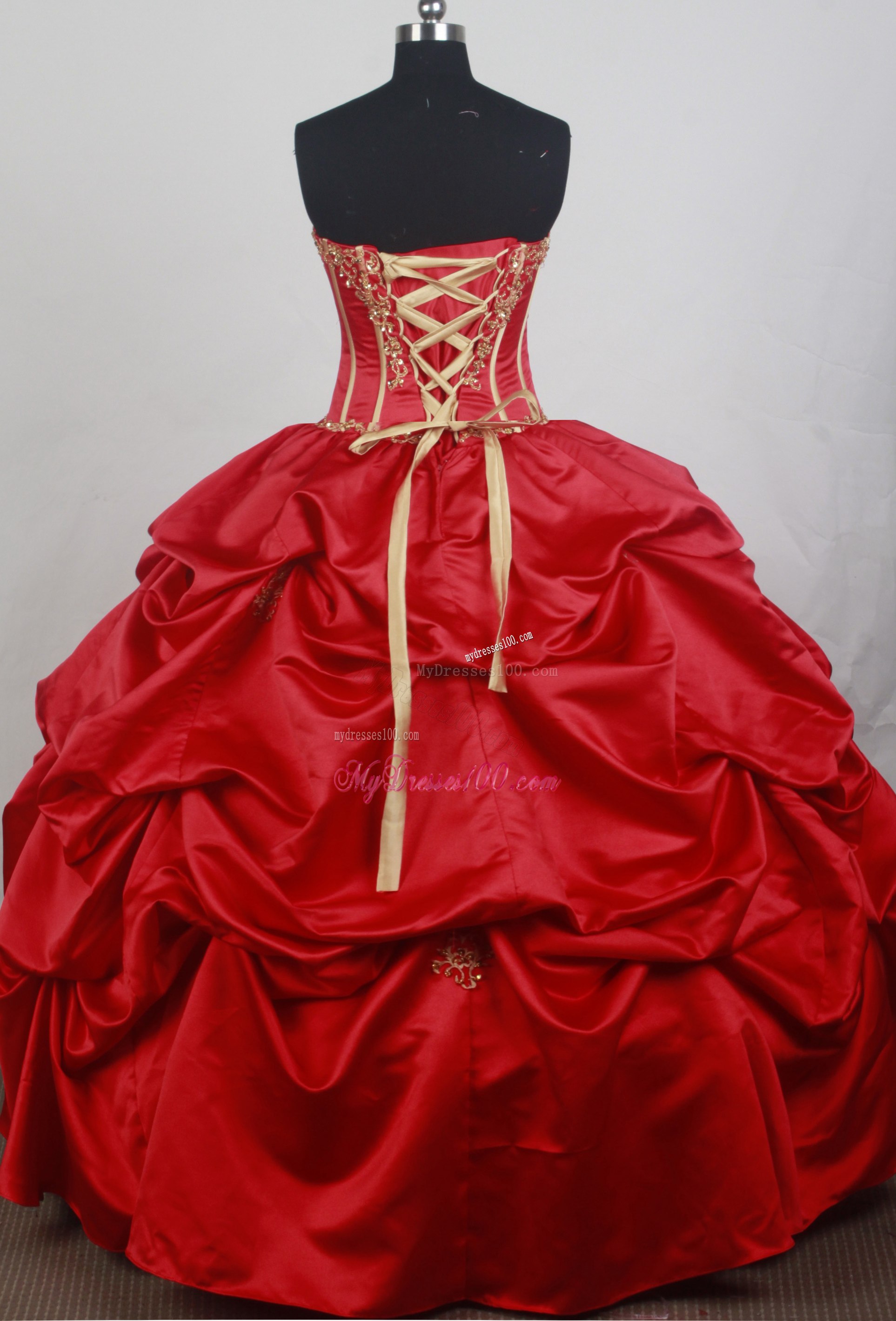 Pick-ups and Appliques Accent Wine Red Quinceanera Gown