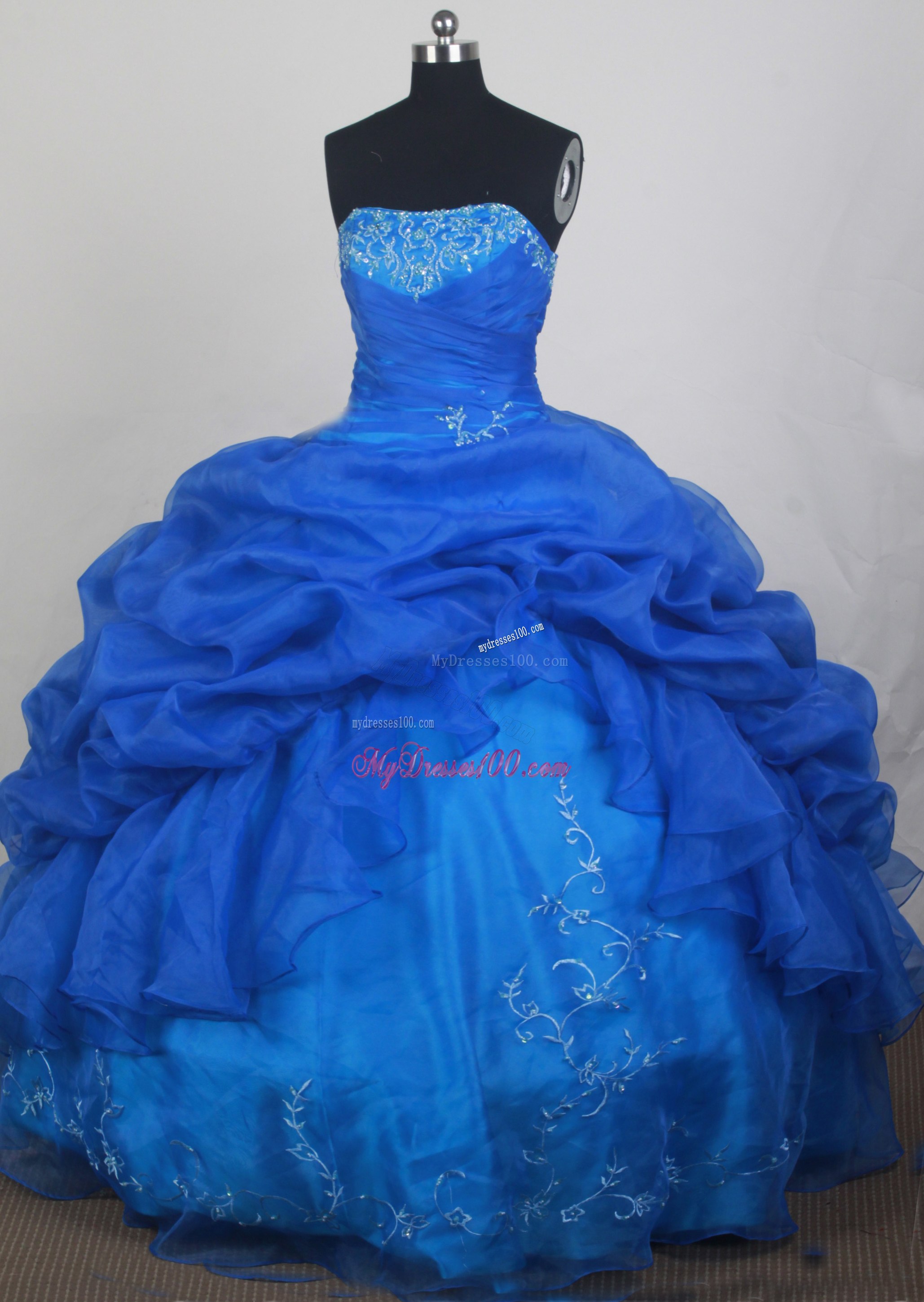 Embroidery and Pick-ups Accent Royal Blue Dresses 16