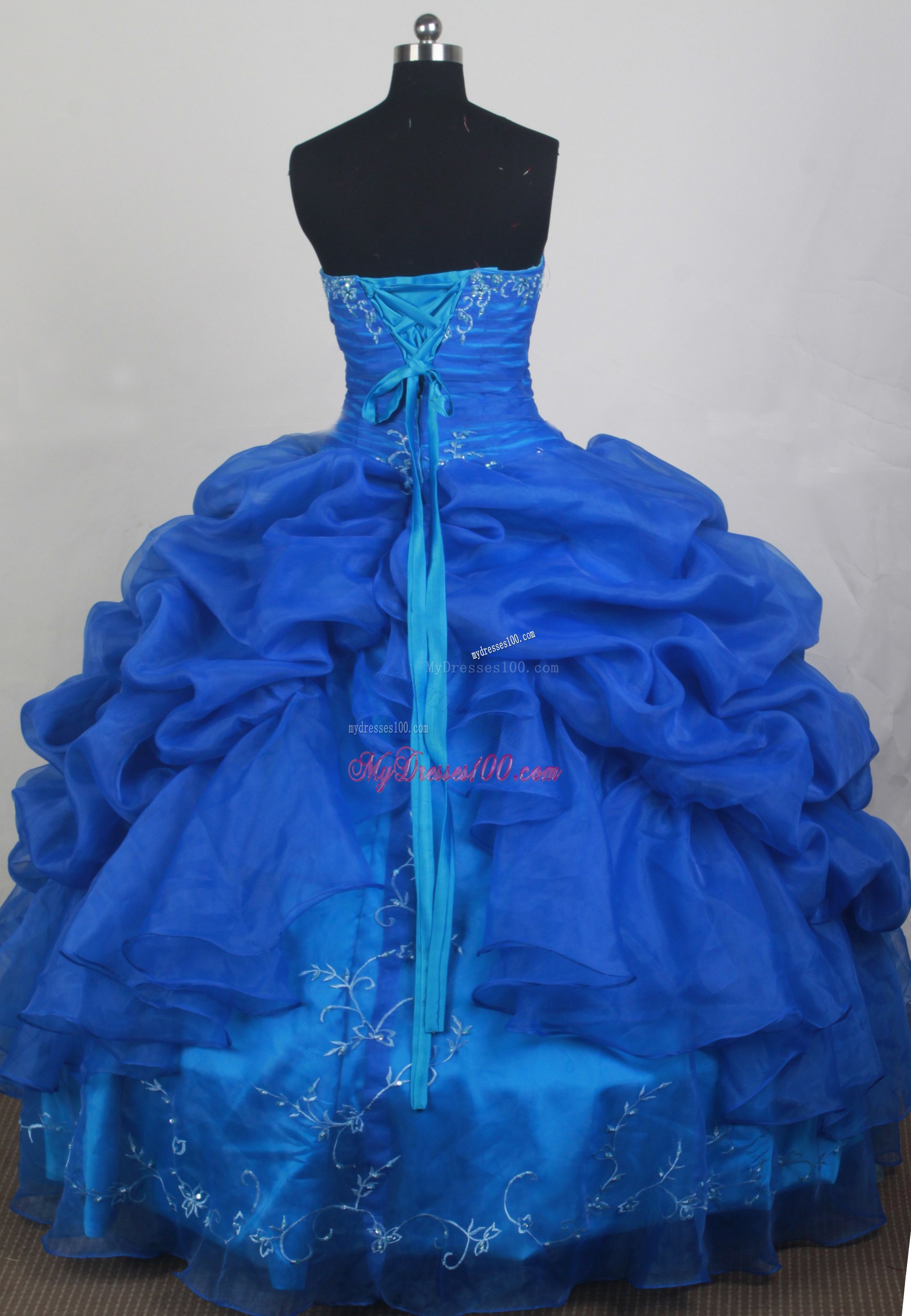 Embroidery and Pick-ups Accent Royal Blue Dresses 16
