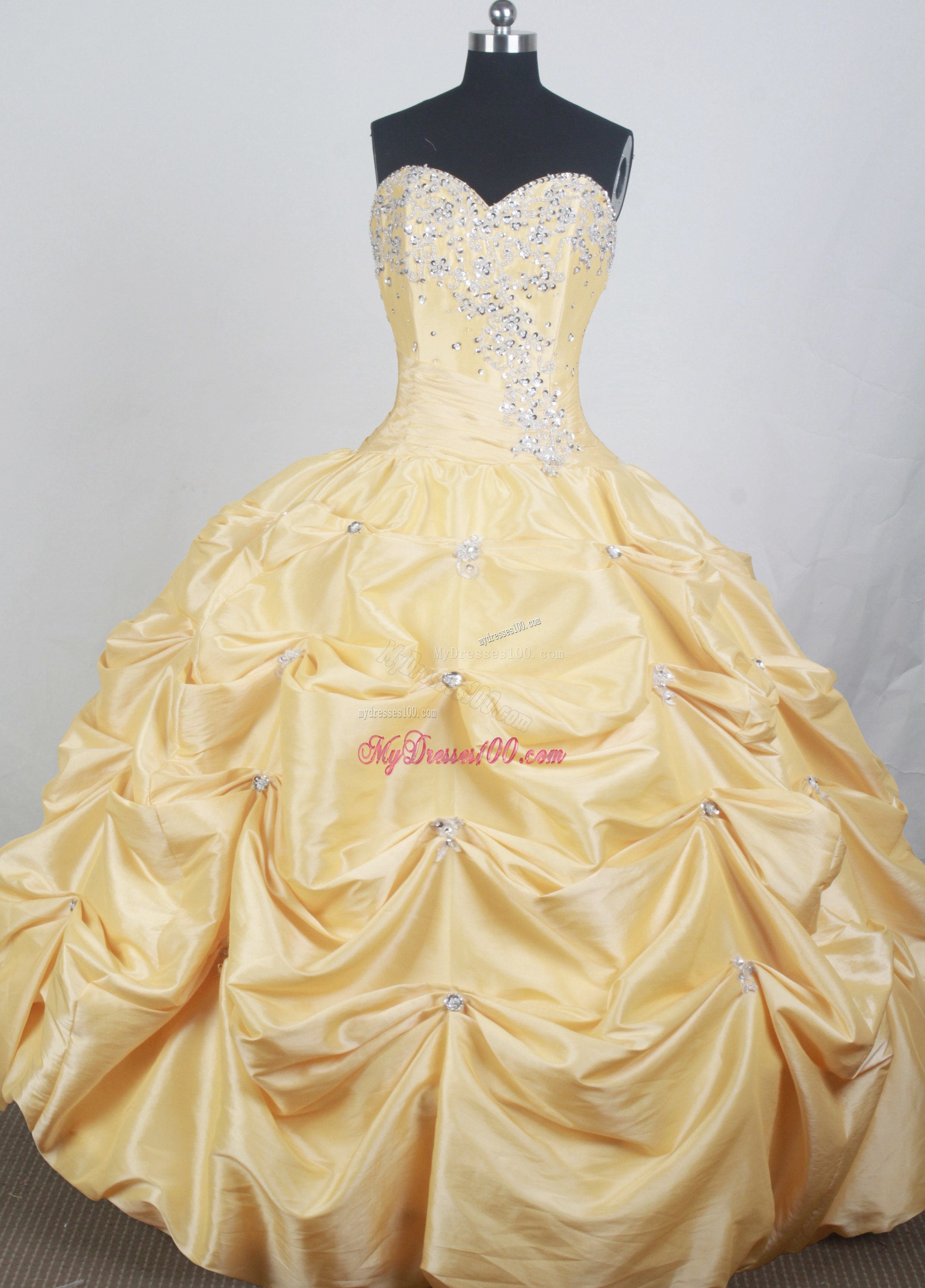 Beaded Yellow Dress for Quinceanera with Pick-ups