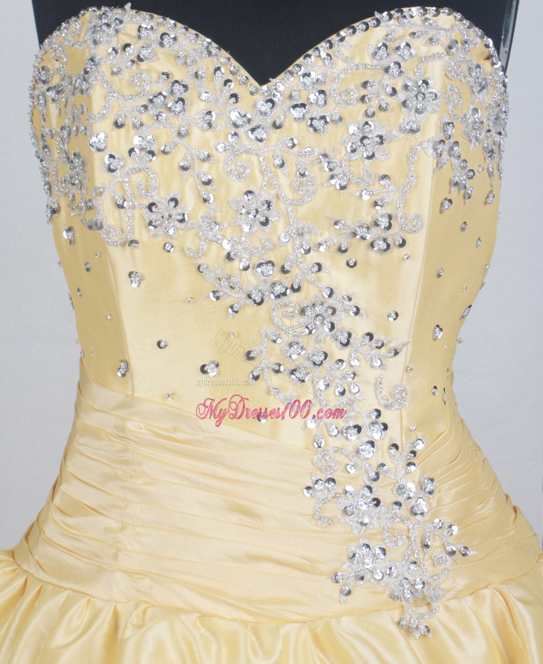 Beaded Yellow Dress for Quinceanera with Pick-ups