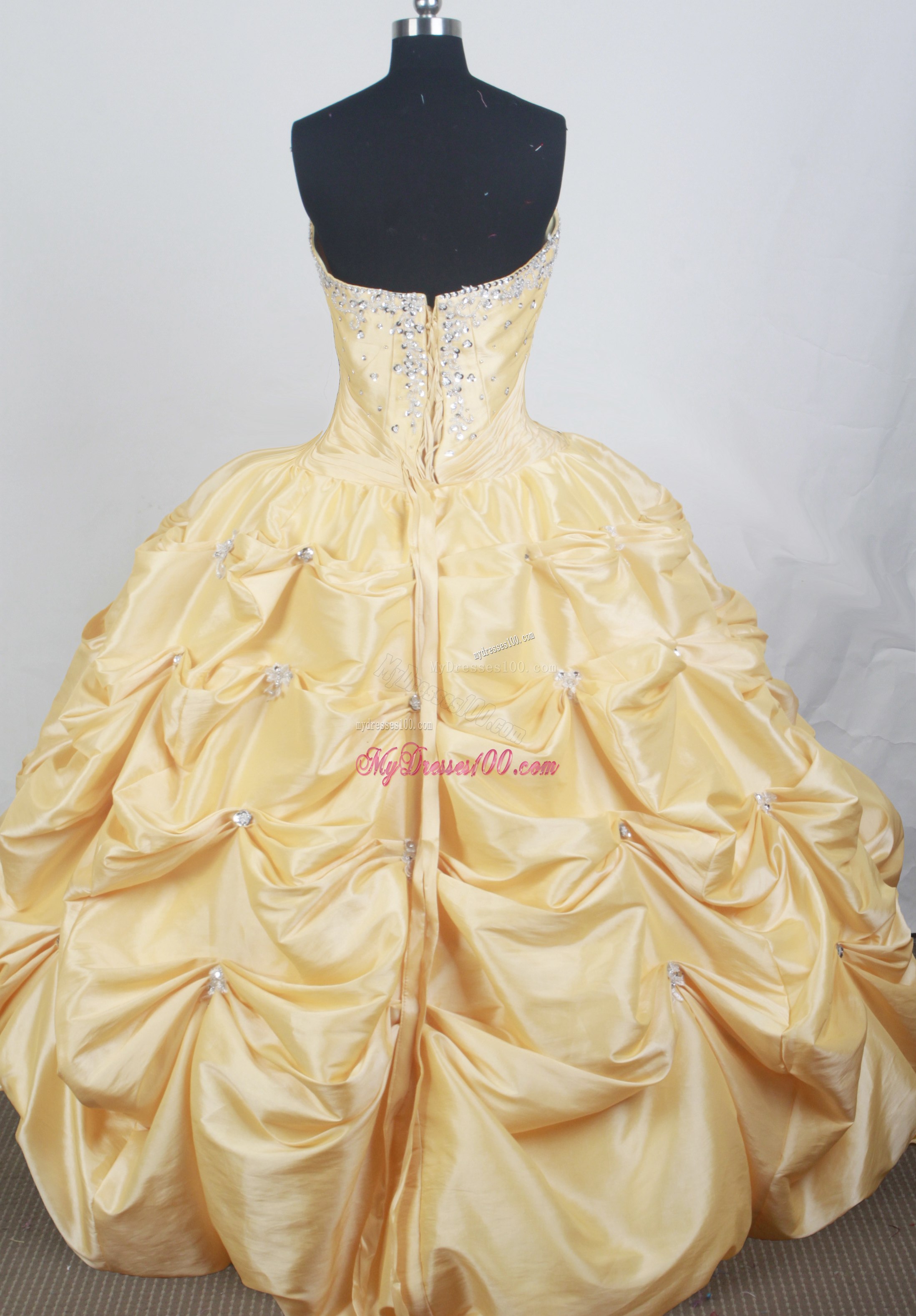 Beaded Yellow Dress for Quinceanera with Pick-ups
