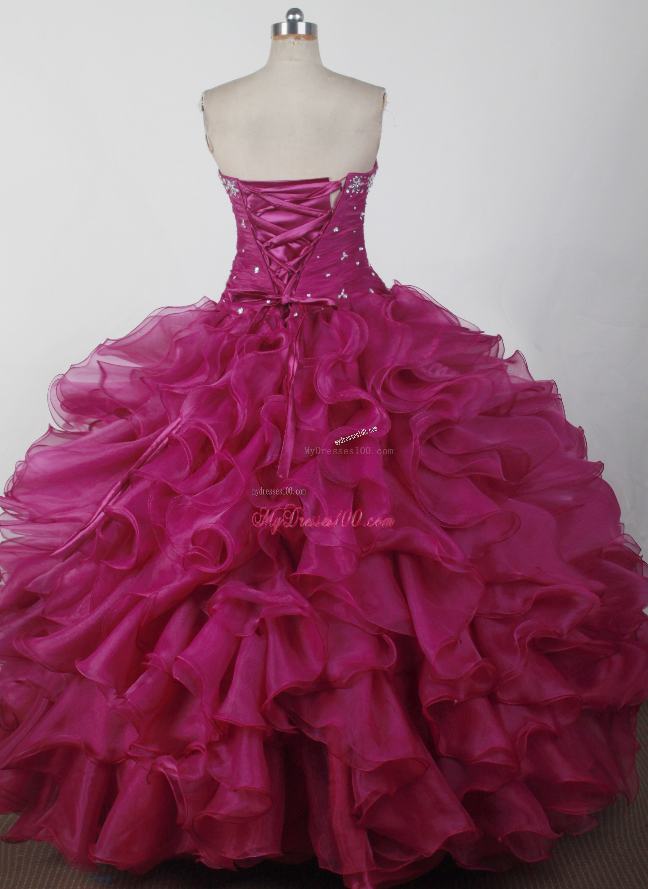 Beaded Burgundy Quinceanera Dress with Jacket and Ruffles