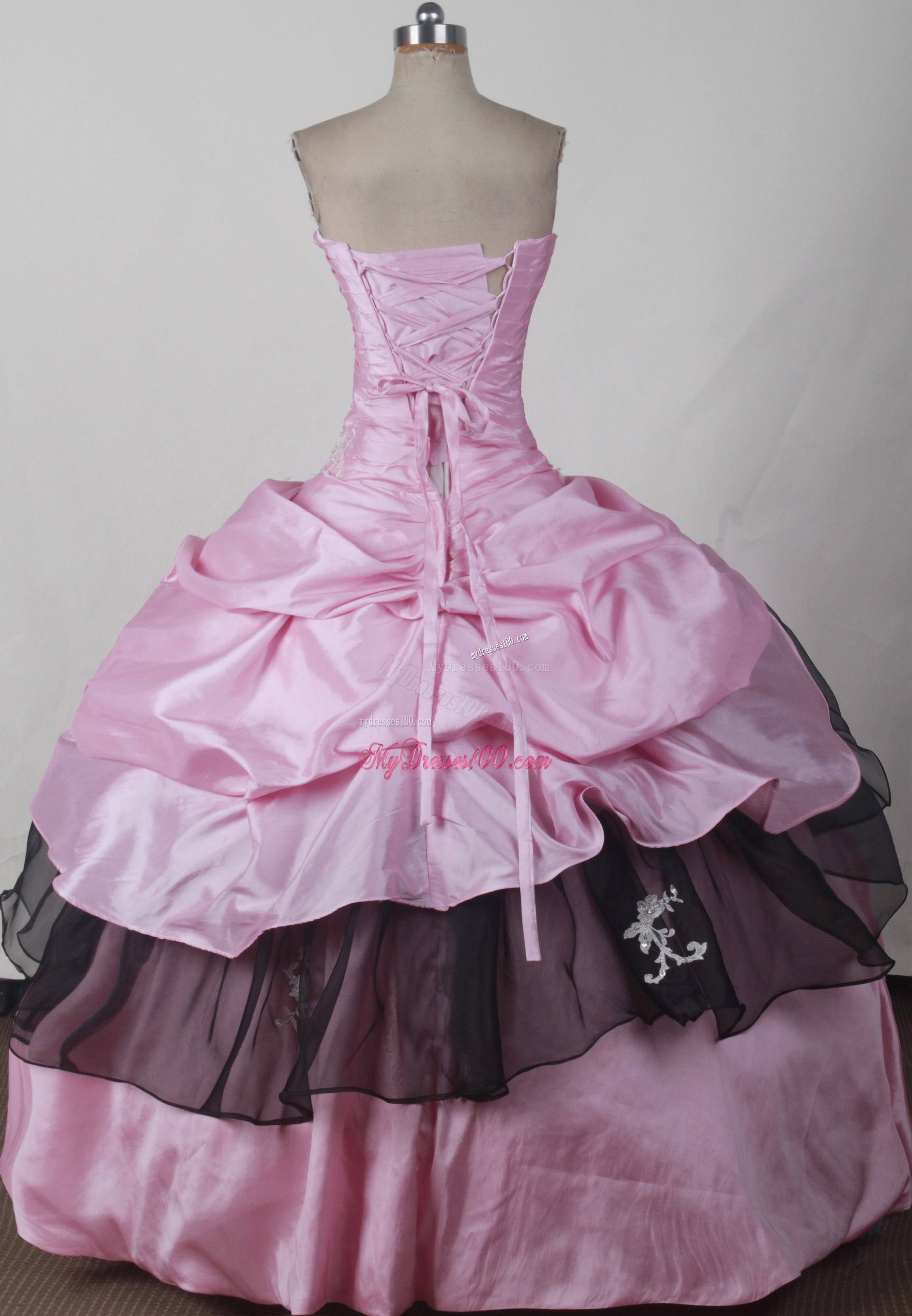 Jacket and Flowers Accent Quinceanera Dresses in Pink and Black