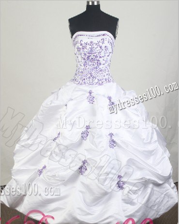 White Dress for Quinceanera with Lavender Embroidery