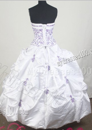 White Dress for Quinceanera with Lavender Embroidery