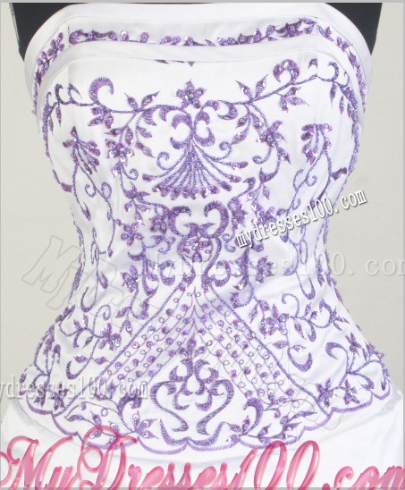 White Dress for Quinceanera with Lavender Embroidery