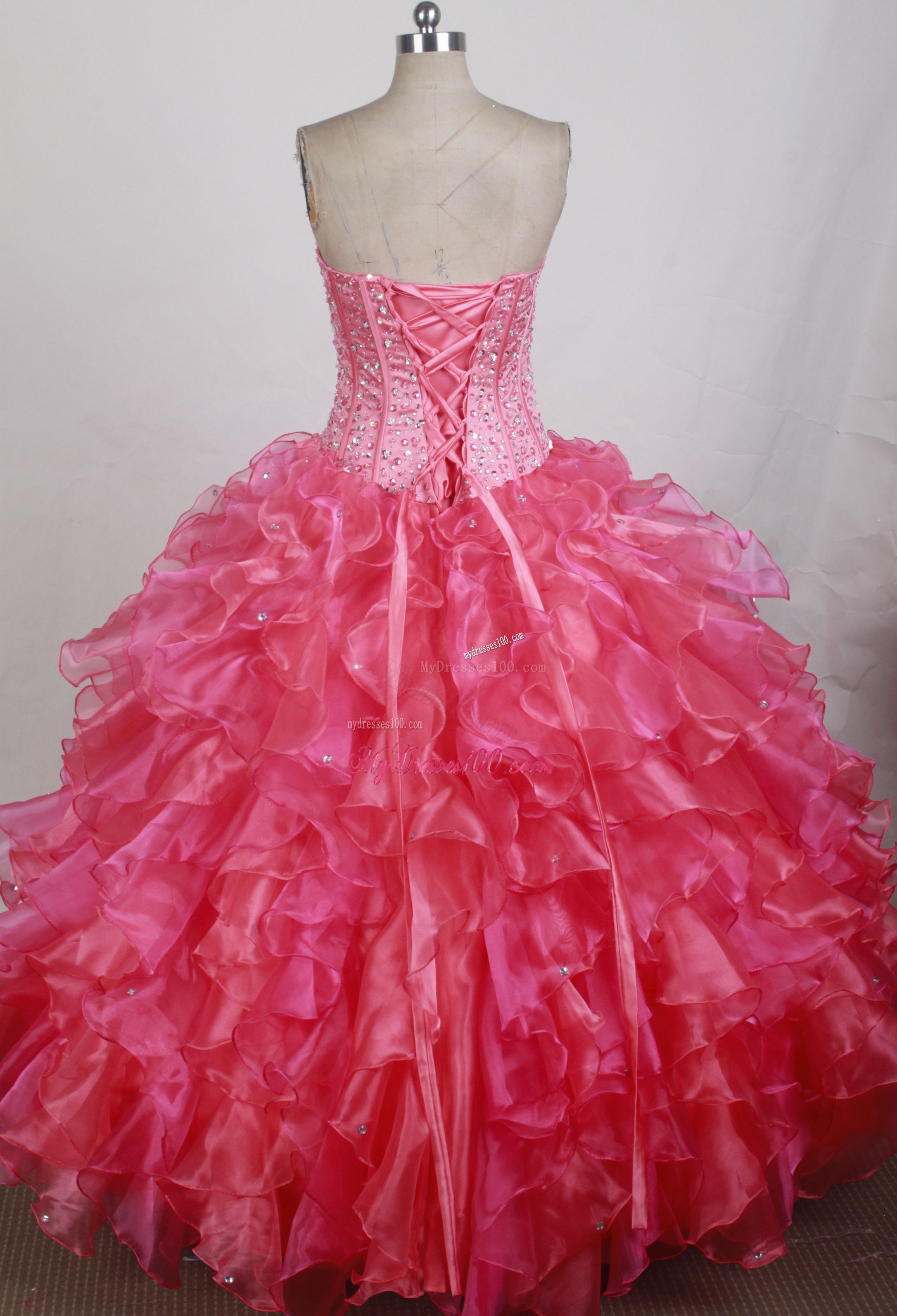 Beaded Bodice Hot Pink Quinceanera Dress with Ruffles