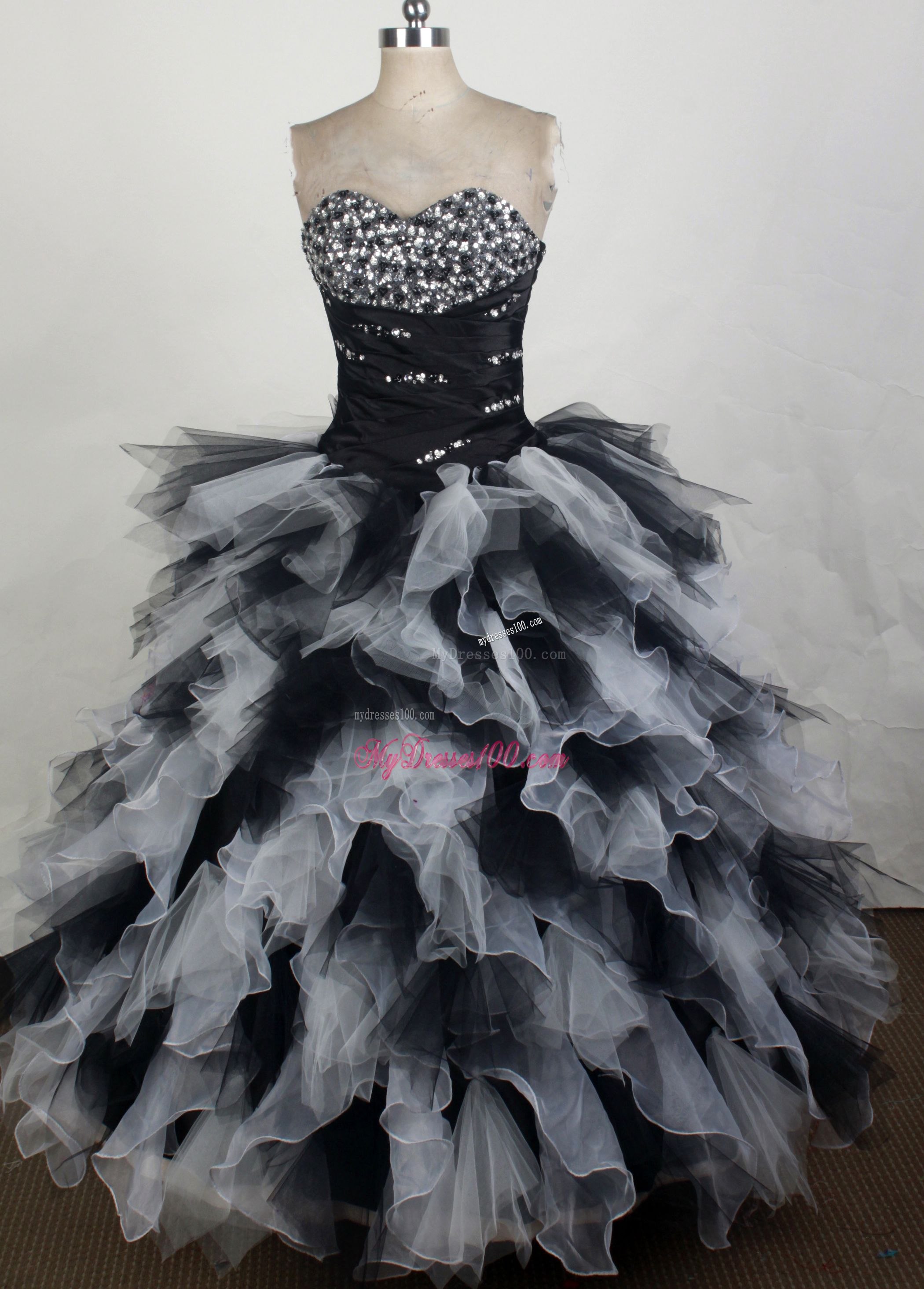 Black and White Ruffled Dresses 15 with Beaded Sweetheart