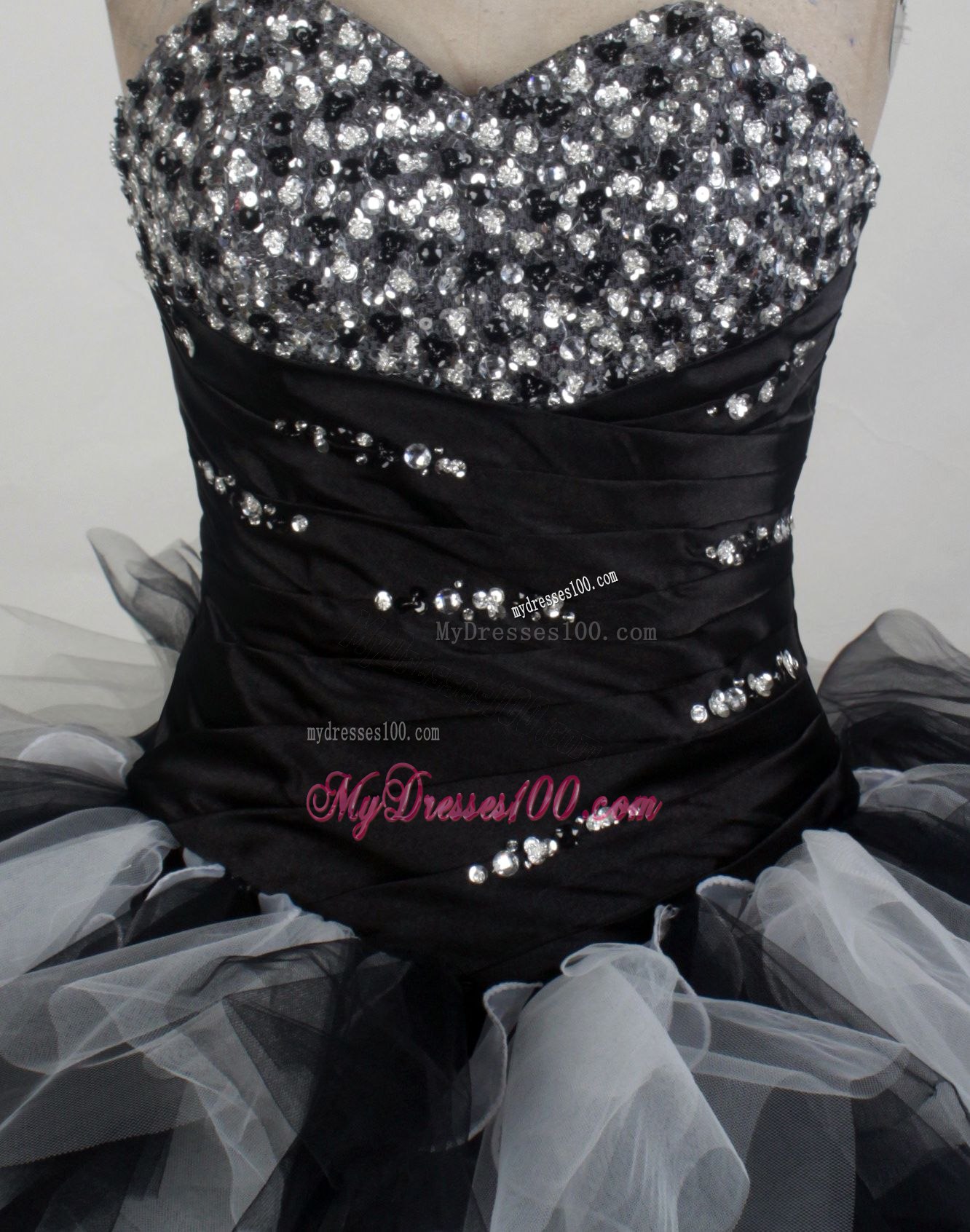 Black and White Ruffled Dresses 15 with Beaded Sweetheart