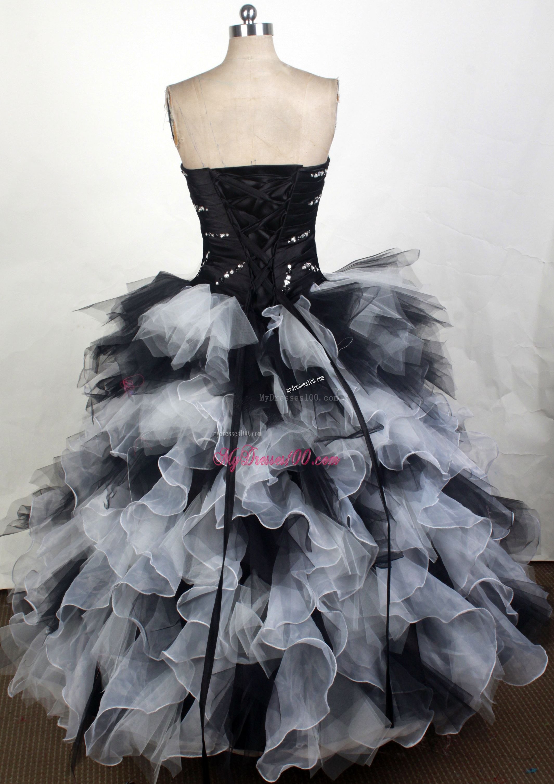 Black and White Ruffled Dresses 15 with Beaded Sweetheart