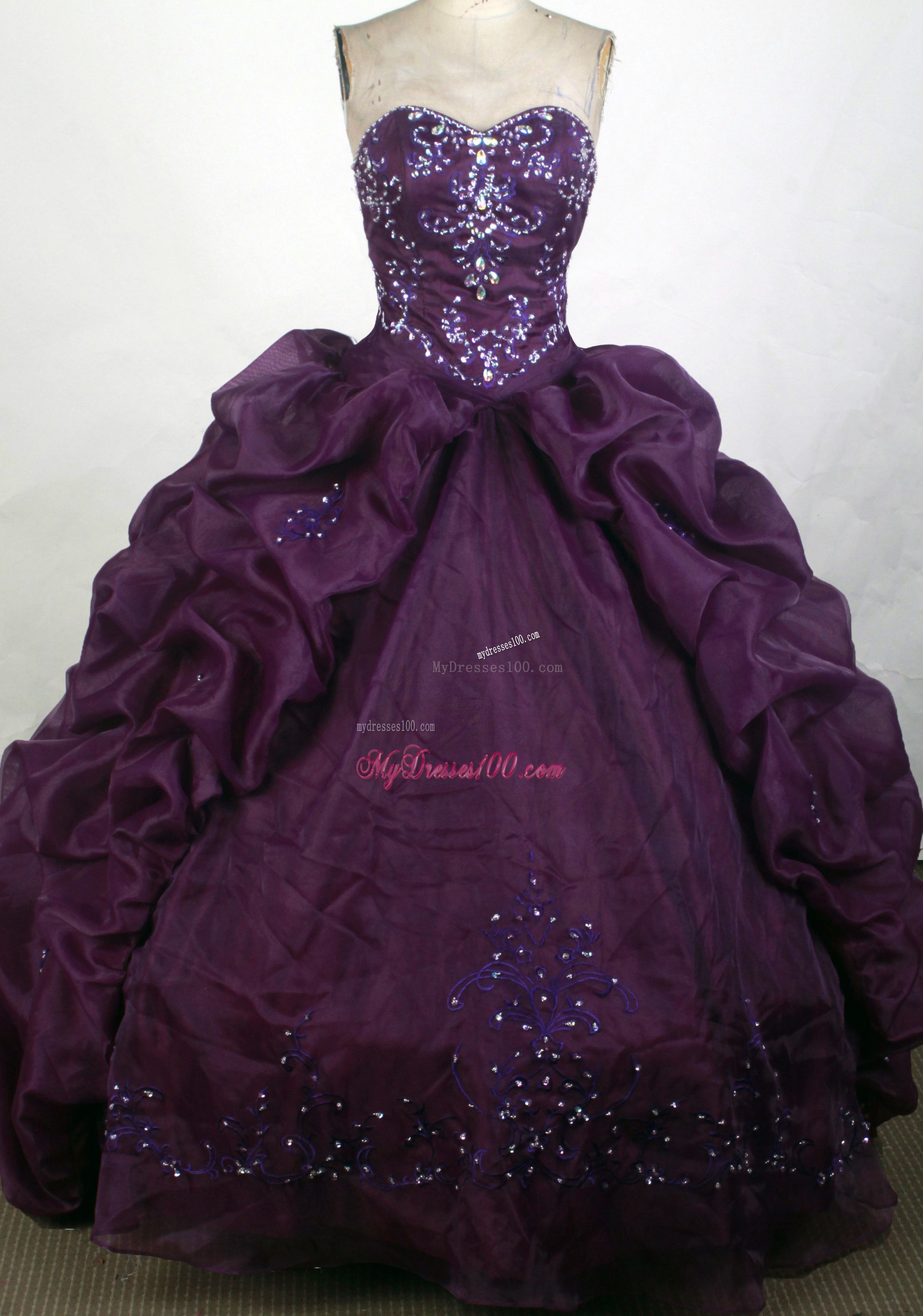Elegant Dark Purple Ball Gown Quinceanera Dress with Beading