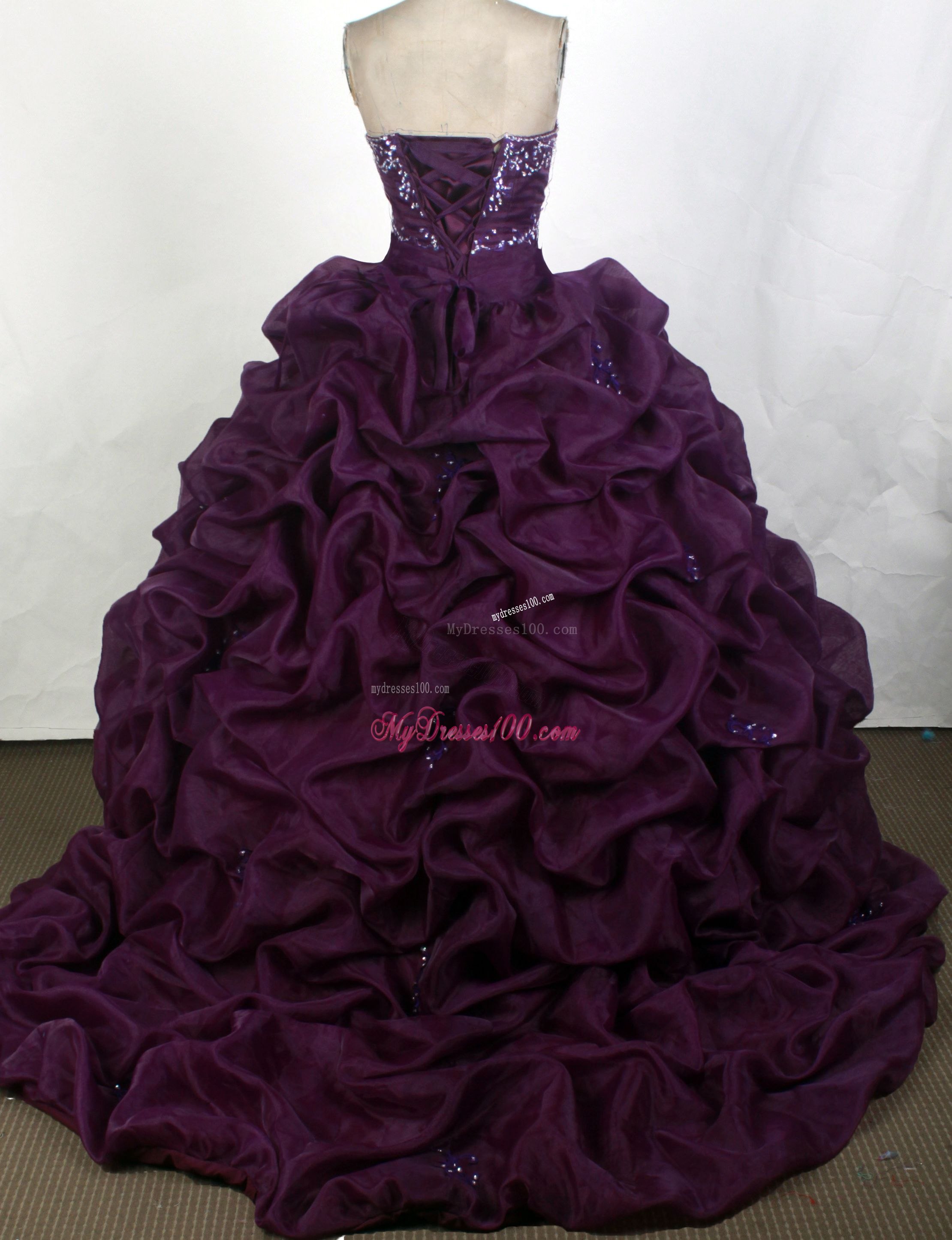 Elegant Dark Purple Ball Gown Quinceanera Dress with Beading