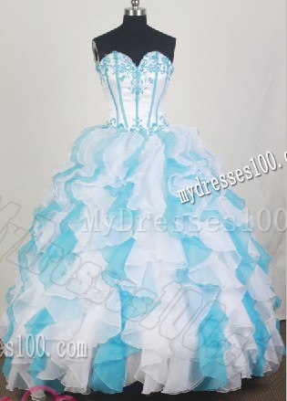 Trendy White and Blue Dresses 16 with Ruffles and Embroidery