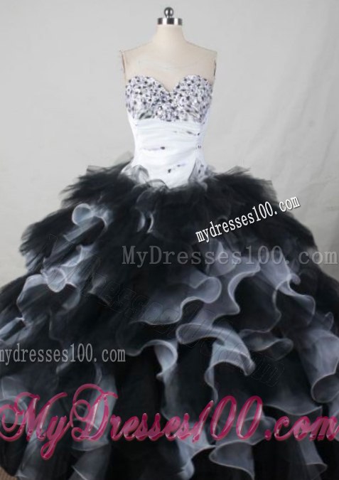 Black and White Ruffles Beaded Quinceanera Dresses for 16-year-old Girls Wholesale