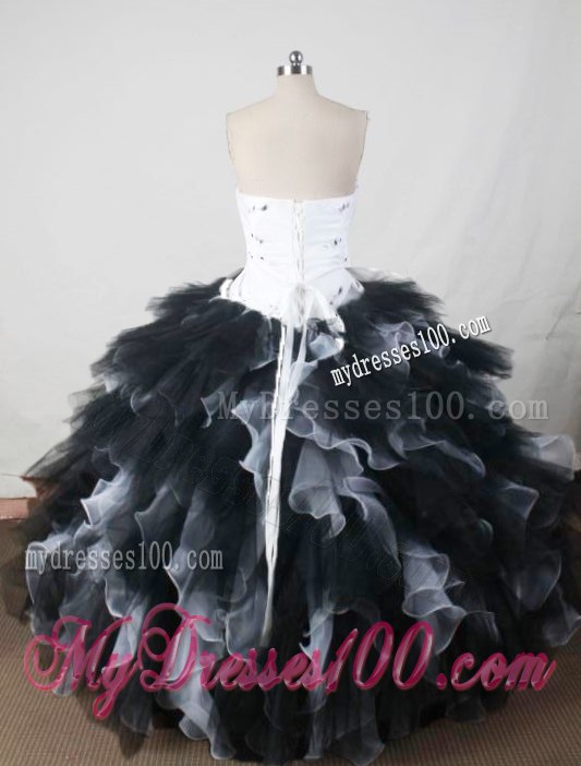 Black and White Ruffles Beaded Quinceanera Dresses for 16-year-old Girls Wholesale