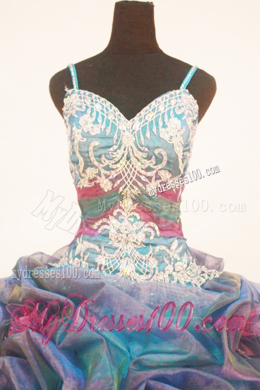 Straps Colorful Appliques Handle Flowers and Pick-ups Decorated Dress for Sweet 15