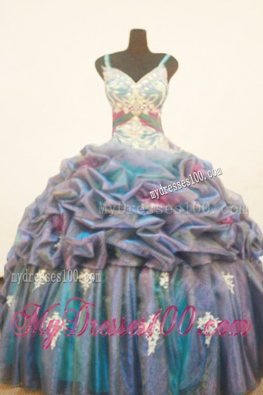 Straps Colorful Appliques Handle Flowers and Pick-ups Decorated Dress for Sweet 15