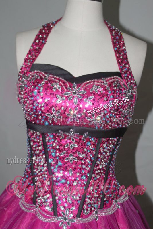 Halter Top Diamond Decorated Organza Sweet 15 Dresses For Girls