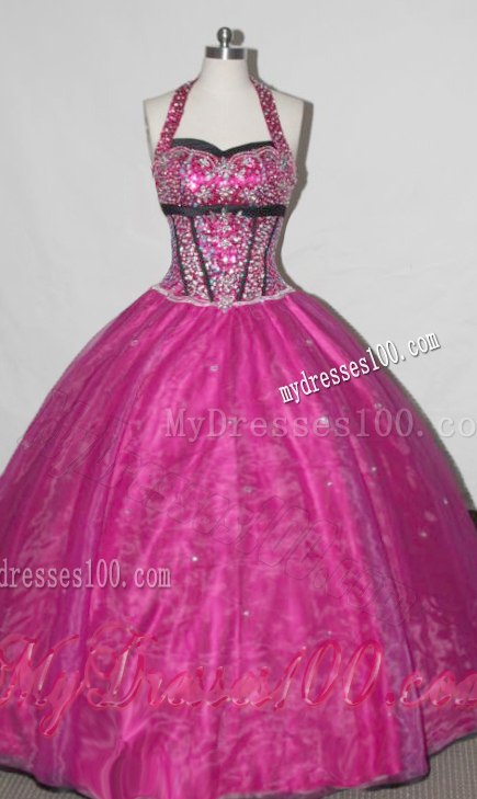 Halter Top Diamond Decorated Organza Sweet 15 Dresses For Girls