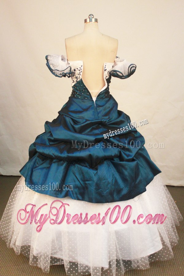 Off The Shoulder Appliques Navy Blue and White Quinceanera Dresses