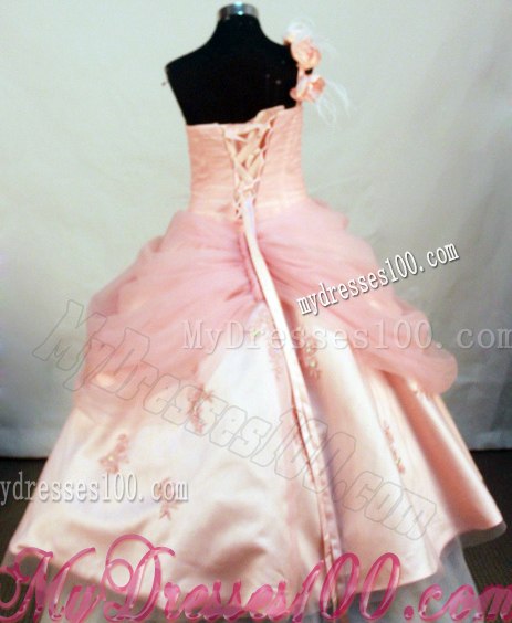 Pretty Baby Pink One Shoulder Handmade Flower Quinceanera Dresses