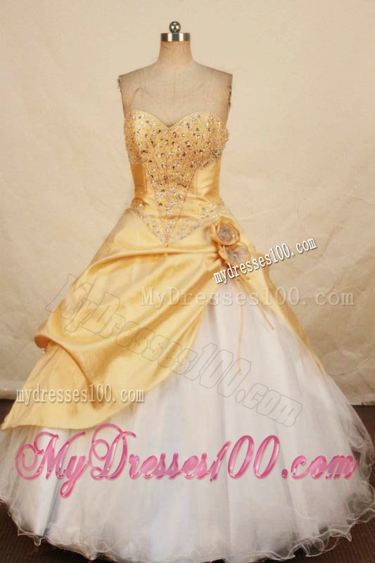Elegant Yellow and White Handle-made Flower Beading Quinceanera Dresses