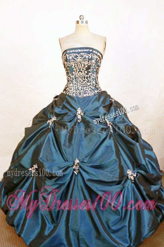 The Brand New Style Beading Appliques Pick-ups Quinceanera Dresses in Navy Blue