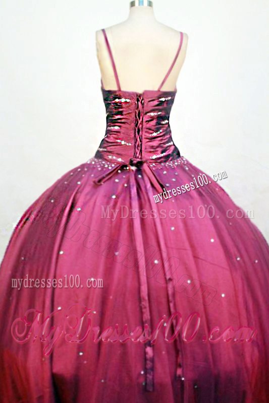 Burgundy Spaghetti Straps V-neck Quinceanera Gowns with Beading