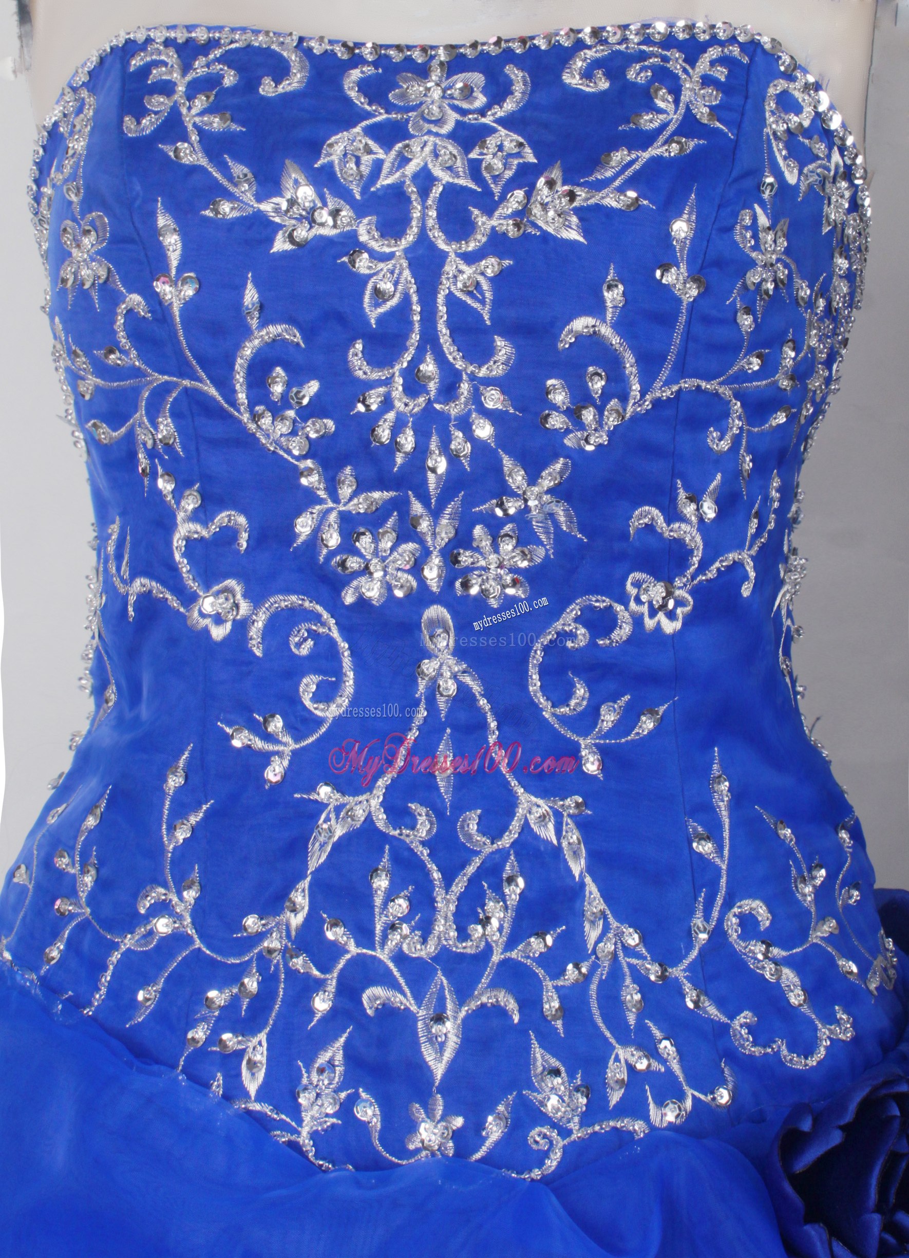 Blue Ruffles Puffy Quinceanera Dresses with Bowknot and Crystal