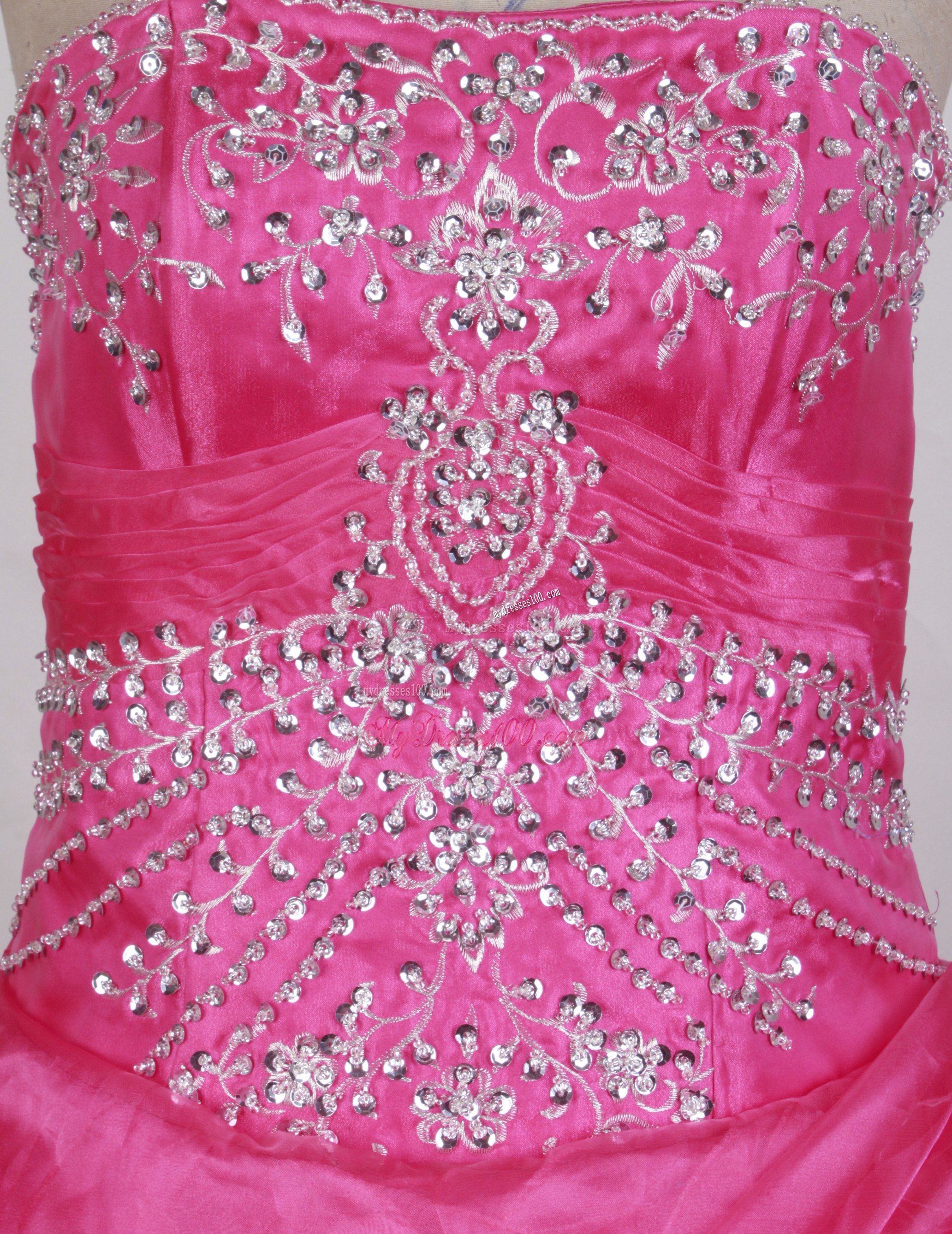 Jewelry Embroidery and Ruffled Layers Decorated Quinceanera Dress in Hot Pink