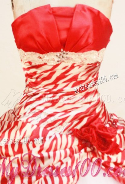 Strapless Zebra and Tulle Sweet 15 Dresses Unique with Slit Flowers and Diamond