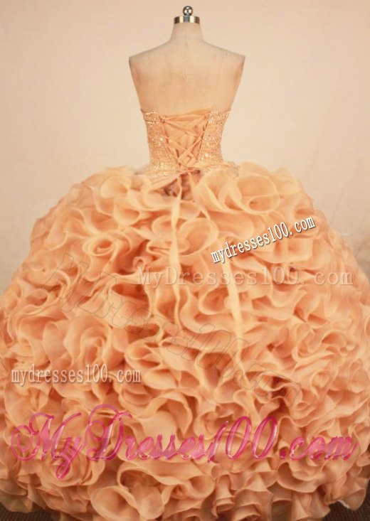 Lace Up Back Beading Bodice Sweet 15 Dresses with Rolling Flowers