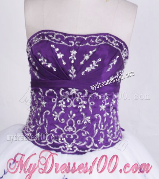 White and Purple Beading and Layers Sweet 15 Dresses with Embroidery
