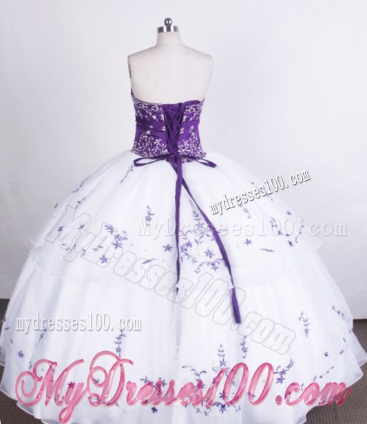 White and Purple Beading and Layers Sweet 15 Dresses with Embroidery