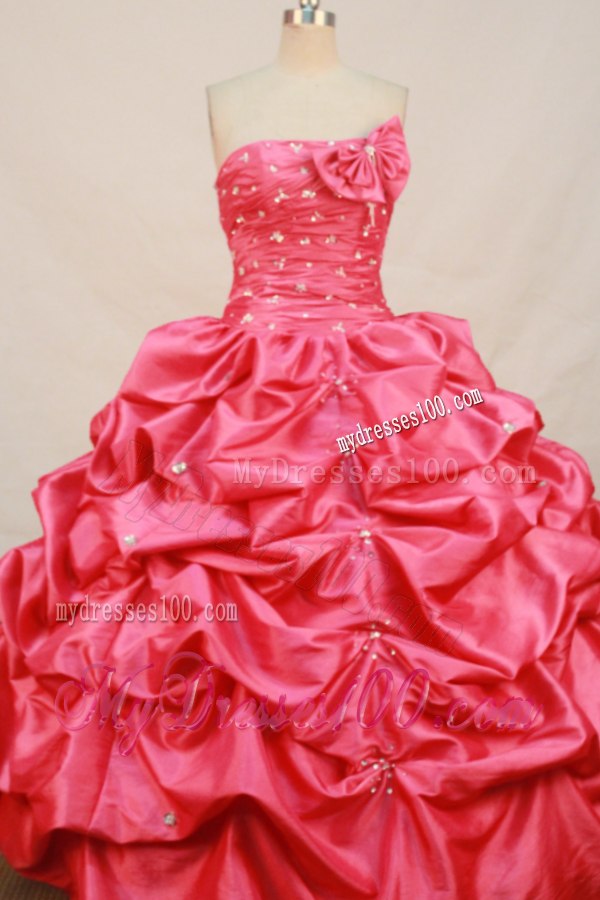 Rainestone and Bowknot Red Pick Ups Puffy Dresses for Quince