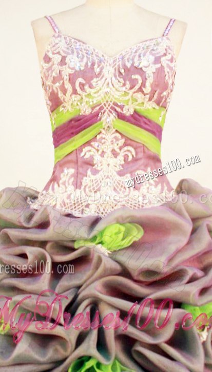 Straps Colorful Pick-ups Quinceanera Party Dress with Spring Green Handle Flowers