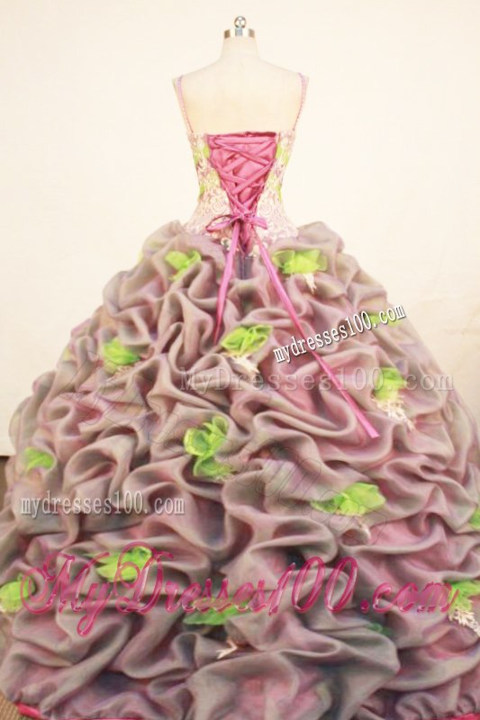 Straps Colorful Pick-ups Quinceanera Party Dress with Spring Green Handle Flowers