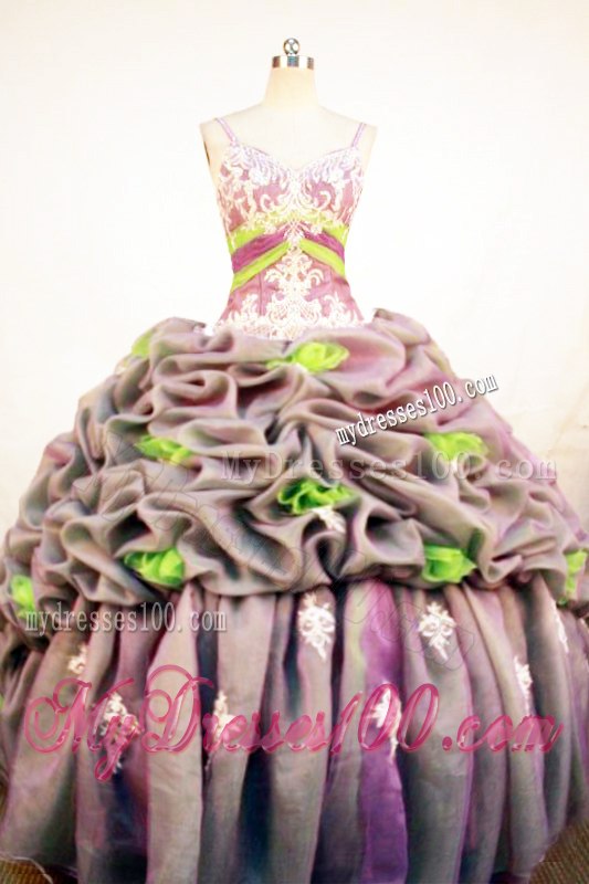 Straps Colorful Pick-ups Quinceanera Party Dress with Spring Green Handle Flowers