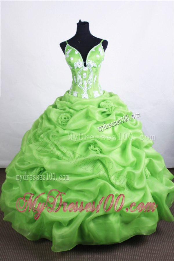 Spaghetti Straps and Beaded V-neck Quince Dress in Spring Green